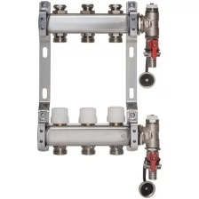 ColSys P811, 3 выхода. Коллекторная группа с отсекающими клапанами, термостатическими клапанами, воздухоотводчиками и дренажными шаровыми кранами