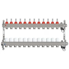 Коллекторная группа для теплого пола TAEN 1x3/4x12 вых. с расходомерами, регулир.клапанами, ручным воздух-ом, сливным краном и регулируемыми кронштейнами (нерж.сталь)